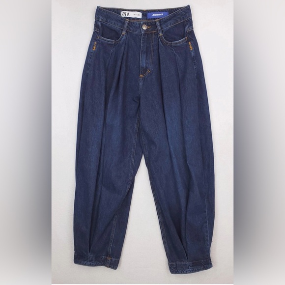 Ader Error Denim - ADER ERROR & ZARA Jeans Sz 4 Dark Wash Pleated Tapered High-Rise Barrel Leg EUC
